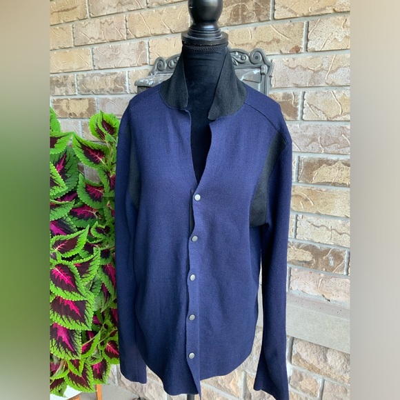 LAVIN Wool Silk Button Navy Black Sweater Cardigan Women’s SZ L/G Made in Italy - Picture 10 of 16